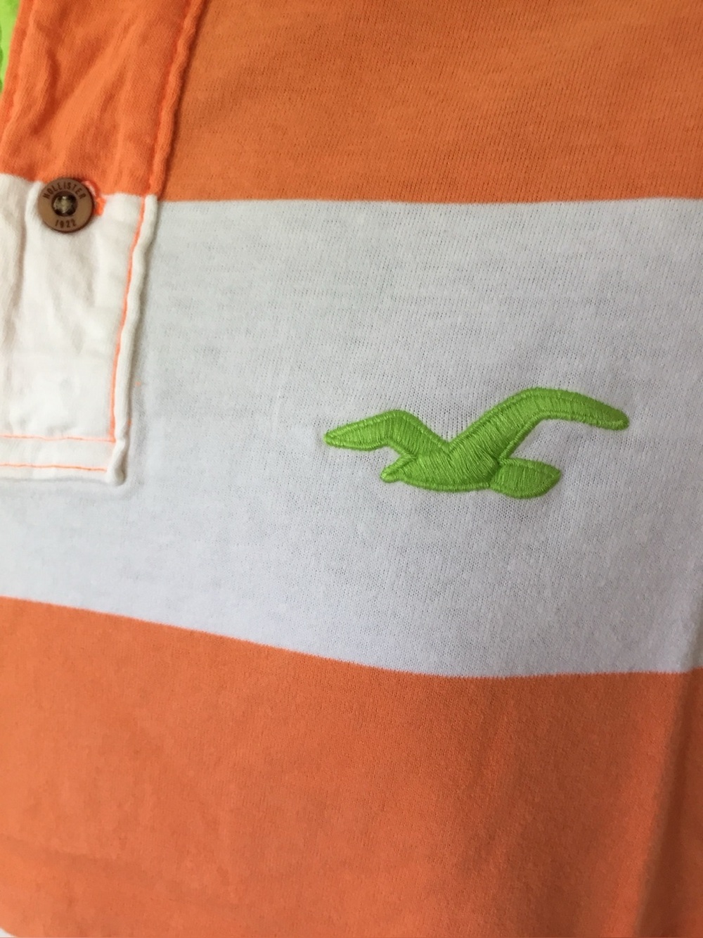 NWT Y2K HOLLISTER Mens/Dudes SS Striped Polo Shirt w/ Logo (Orange & White) - Picture 2 of 5